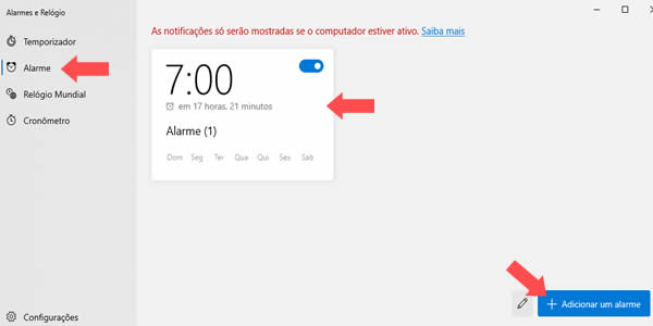 Relógios e Alarmes do Windows 10