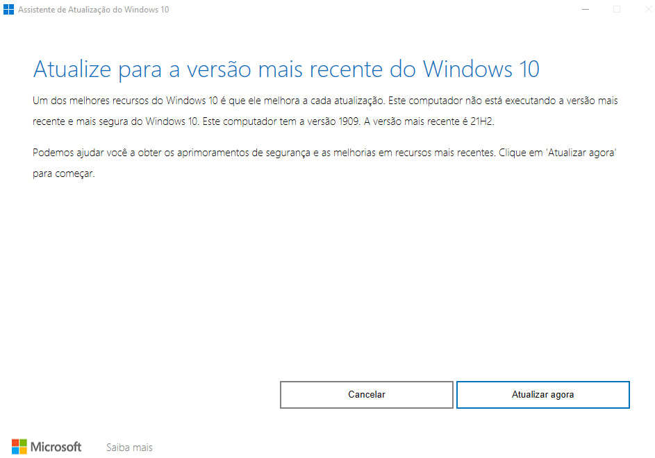 Assistente de Atualização do Windows 10