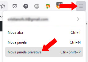 Abrindo Janela Privativa no Firefox